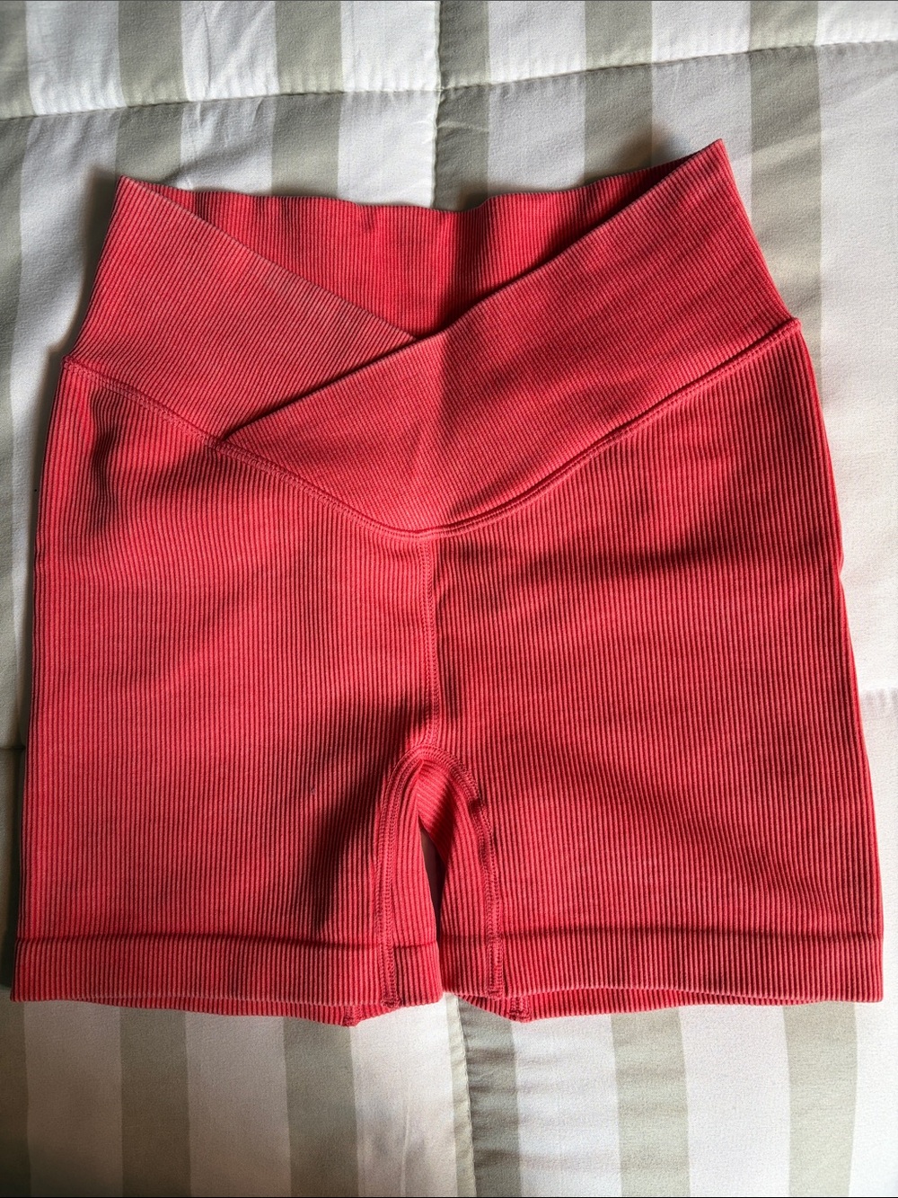 Women's Ribbed Bike Shorts - Acid Wash Coral Pink